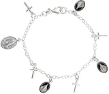 Sterling Silver 7 inch Mother Mary Bracelet with Black Enameling