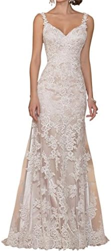 Topquality Women's Mermaid Backless Lace Wedding Dress for Bride Size 16 Ivory