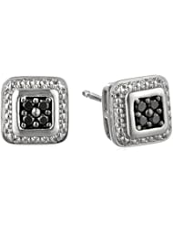 Sterling Silver Black Diamond Square Earrings (1/10 cttw)