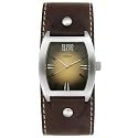 GUESS?? Men's Stainless Steel and Brown Leather Cuff Watch #W70008G2