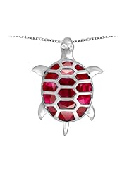 Original Star K (tm) Good Luck Turtle Pendant with Oval Created Ruby in 925 Sterling Silver