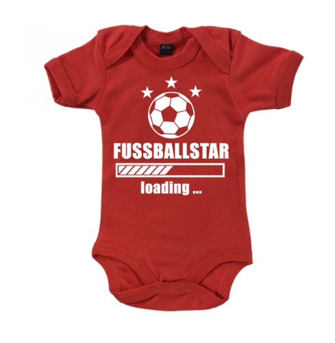 ::: FUSSBALLSTAR ::: Baby Body, Rot mit Weiß, Größe 0-3 Monate