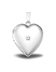 Sterling Silver Heart Locket w/ Diamond 3/4 inch x 3/4 inch Sterling Silver
