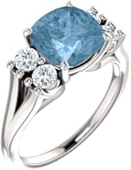 18K White Gold 8.00x8.00mm Antique Cushion Cut Sky Blue Topaz and Diamond Ring -- LIFETIME WARRANTY