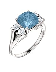 10K White Gold 8.00x8.00mm Antique Cushion Cut Sky Blue Topaz and Diamond Ring -- LIFETIME WARRANTY