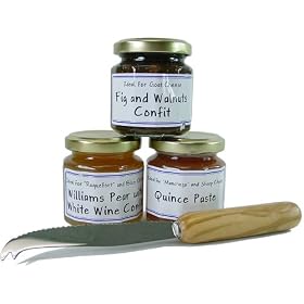 L'Epicurien cheese chutneys special: fig and walnut confit william pear and white wine confit, quince paste + Berard Cheese knife