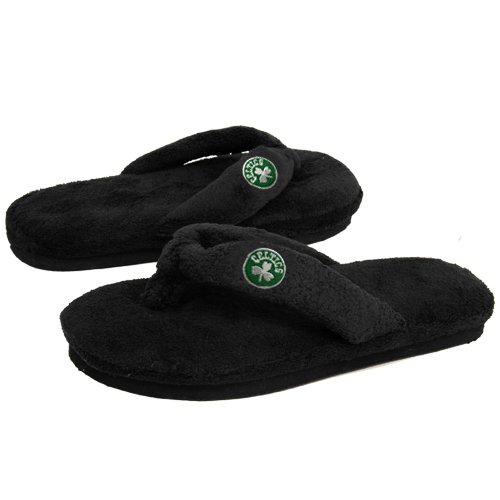 Boston Celtics Ladies Black Plush Thong Flip Flop Slippers (9/10)