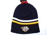 NASHVILLE PREDATORS NHL NAVY 2 Stripes Knit Beanie Hat Adult Size