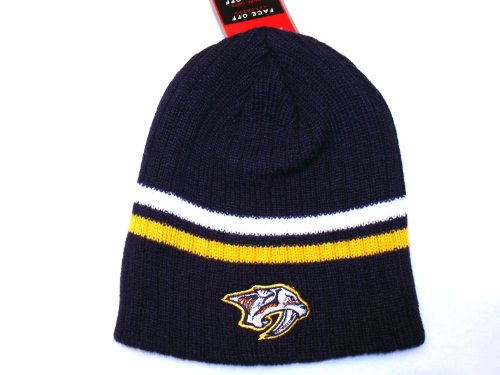 NASHVILLE PREDATORS NHL NAVY 2 Stripes Knit Beanie Hat Adult Size