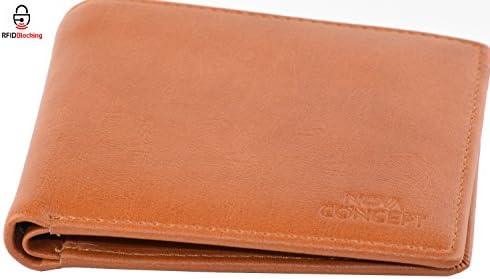 RFID Mens Genuine Cow Leather Large Wallet, Travel Bi-fold Credit Card Protector Brown