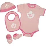 Toronto Maple Leafs Baby 4-pc Creeper-Bib-Bootie-Beanie Set (Pink) Size 3-6 Months