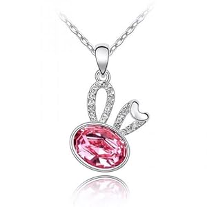 Contessa Bella Fancy Genuine 18k White Gold Plated Pink and Clear Swarovski Austrian Crystal Elements Beautiful Bunny Rabbit Women Charm Pendant Necklace Elegant Silver Color Crystal Animal Fashion Jewelry