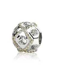 Sterling Silver and 18k Yellow Gold Accent Infinity Charm Bead White Topaz Gemstones, Fits Jovana and All Brands Charm Bead Bracelets.