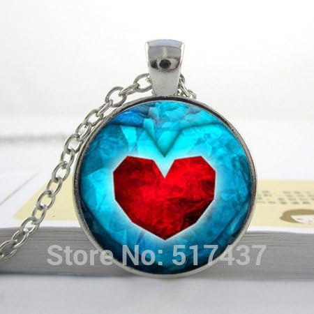 VintaStore Zelda Piece Of Heart Bright Silver Bronze Black Copper Pendant Unique Handmade Glass Cabochon Necklace