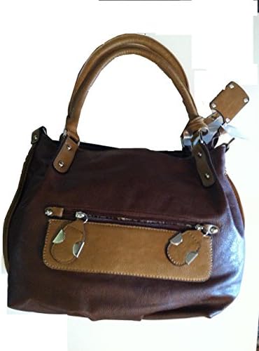 Mira Collection Dark Brown Faux Leather and Faux tan Leather Tote Bag
