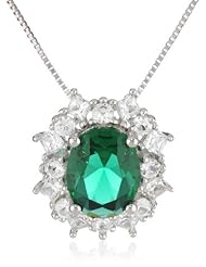 Sterling Silver Simulated Emerald and Created White Sapphire Pendant Necklace, 18"