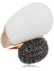 Rose Gold Plated Sterling Silver Synthetic White Agate and Black Cubic Zirconia Ring
