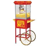 Funtime FT860CR Antique Carnival-Style 8-Ounce Hot-Oil Popcorn Popper with Cart, Red