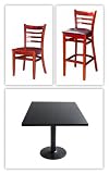 20 Wood Ladder Back Restaurant Chairs, 5 Matching Bar Stools & 8 Reversible Table Tops with Bases