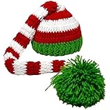 Christmas Baby Green Red Crochet ELF Long Tail Pom-pom Hat