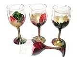 ArtisanStreet's Set Of Festive Wine Goblets. Hand Painted, Wine Glasses Feature Abstract Blend Of Red, Green And Gold With A Touch Of Shimmer. One Of A Kind & Signed By Artisan.