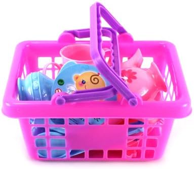Picnic Basket Pretend Play 19 Piece Toy Tea Set w/ Cups, Saucers, Tea, Sugar, Creamer Pots, Spoons, Forks, Knives