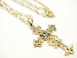 Gorgeous Fancy Ice & Aurora Borealis Crystal Cross Pendant/Charm Necklace Gold Tone with a Fancy Beaded Chain ~ Comes Gift Boxed