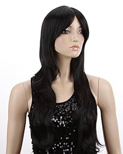 Cute curly ladies long hair brown/black wave gril's party wig 3 color wigs jf010002 (Black)