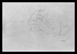 Gustav Klimt (Seated female Halbakt left the head on the knee flexed) Gold Wood-Mounted Art Poster Print - 11