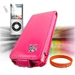 Apple iPod Nano 5th Generation (5G Video) Premium **VG BRAND** Leather Flip Case Cover **MAGENTA** + Apple Ipod Nano Screen Protector + Vangoddy ?(Trademarked) Orange Silicone Wrist Band!!!
