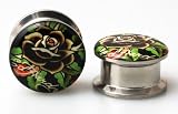 Pair of Licensed Ed Hardy Stainless Steel Ear Plug - Rose Logo - 2g