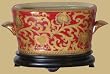 Asian Furniture & D&eacute;cor - 8" Chinese Ceramic Porcelain Red & Gold Decorative Oval Oriental Planter