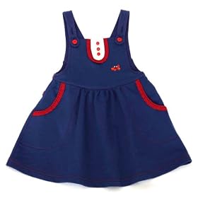 Green Nippers Girls Organic Cotton Dungaree Style Pinafore Short Sleeve Dress (Blue, 3 - 6 Months)