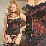 Cherry Blossom Jacquard Corset in Plus Sizes 40 42 44 Black img