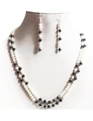 Designer 2 Rows Natural Classy Sapphire & Fresh Water Pearl Beaded Necklace with Free Earrings
