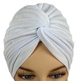 Pure White Bunch Pleated Turban Hat Head Cover Sun Cap