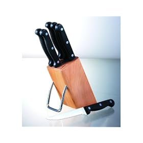 Kitchen Craft Deluxe Six Piece Utility / Steak Knife Set & Block- gift boxed