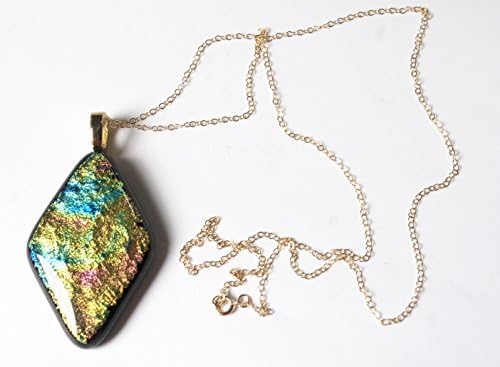 Pendant, Multiple Color Dichroic Fused Glass Large 2 inch Statement Necklace