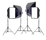 CowboyStudio 4000 Watt Digital Video Continuous Lighting Kit with Carrying Case - 4 light stands, 4 softboxes, 4 Light Heads w/5 bulbs, 20 photo bulbs