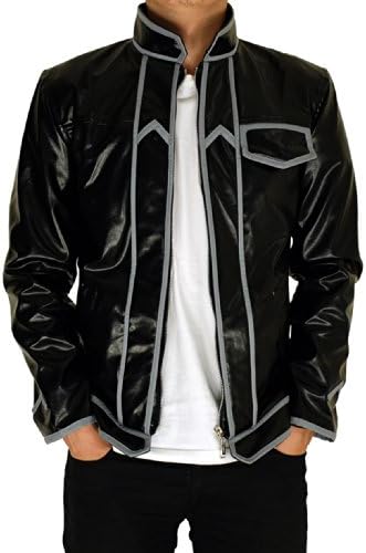 Aovei Black PU Leather Long Jacket Cosplay Costume,Large