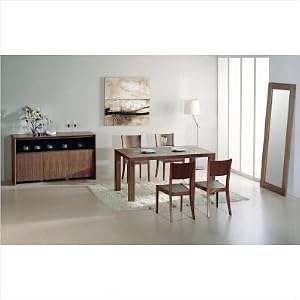 Stark 5 Piece Dining Room Set with Black Glass Center Insert and Walnut Frame