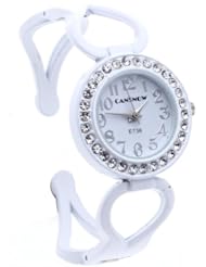 Womens Quartz Wristwatch White Alloy Band Rhinestone Arabic Numerals White Dial