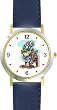 Pirate Sea Captain with Peg Leg - Parrot on Shoulder - Pirate Theme - WATCHBUDDY&reg; DELUXE TWO-TONE THEME WATCH - Arabic Numbers - Blue Leather Strap-Size-Large ( Men's Size or Jumbo Women's Size )