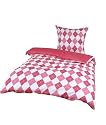Kinzler B-02698 / 12 Baumwoll-Satin Bettw&auml;sche bedruckt "Karo" 80 x 80 cm mit 135 x 200 cm pink 2-teilig