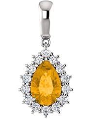 18K White Gold 9.00x6.00mm Pear Cut Citrine and Diamond Pendant -- LIFETIME WARRANTY