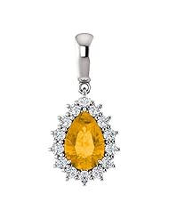 10K White Gold 9.00x6.00mm Pear Cut Citrine and Diamond Pendant -- LIFETIME WARRANTY