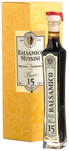 Mussini Balsamico Dressing, 15-Year Riserva , 1.35-Ounce Designer Glass Bottle by Mussini
