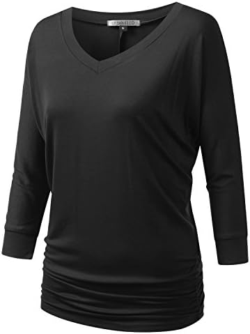 URBANCLEO PLUS Size Womens Dolman Top 3/4 Sleeves V-Neck Tee BLACK XXLARGE