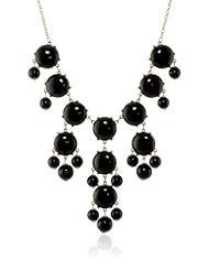 Black Cabochon Bib Statement Gold Tone Necklace, 25"+2.5" Extender