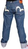 Evisu - EVISU Jeans Genes Mens Classic Button Fly Selvedge Denim Embroidered Blue/VANILLA